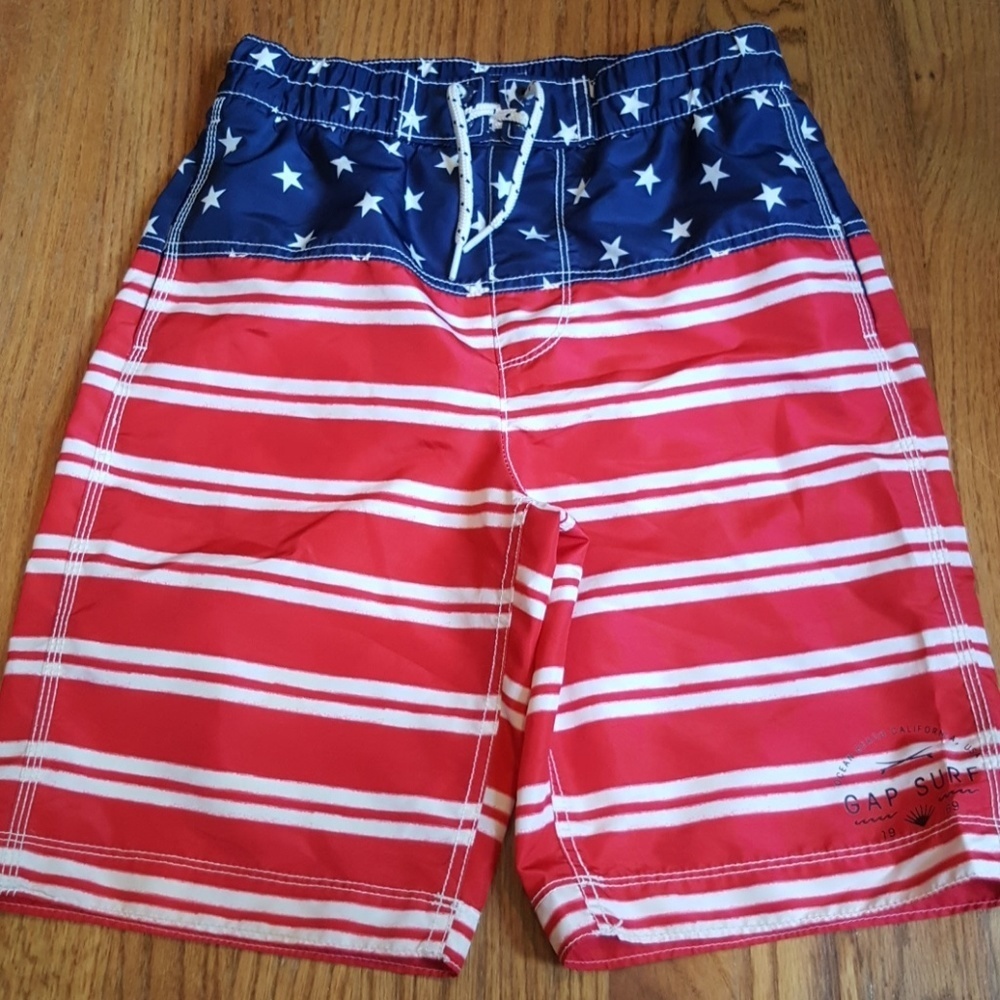 Gap Boy's July 4th Red, White and Blue American Flag swim trunks